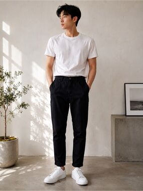 Men’s Black Slim Fit Cropped Chino Pants Size 30
